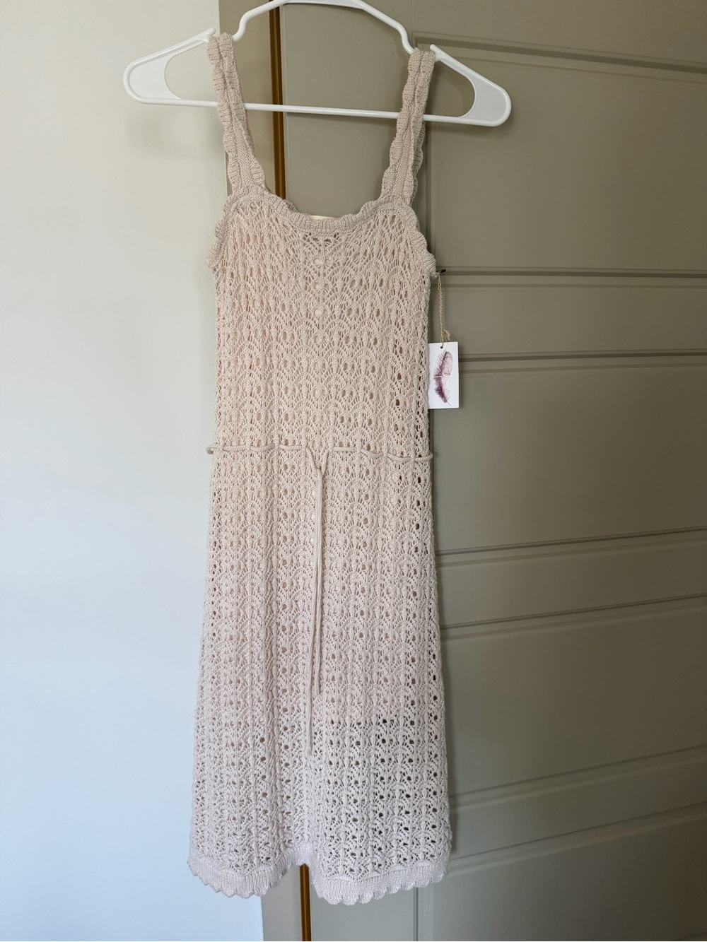 Crochet Knit Tank Dress in Light Beige